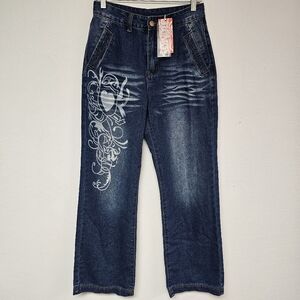 ROMWE NEW Jeans Graphic Print Highrise Baggy Leg Sz S 28X30 Urban Grunge Artsy